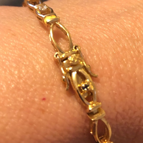 This Silver Gold plated Bracelet with diamond and sapphire accents is Beautiful. - Picture 3 of 12